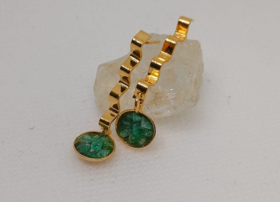 Aretes en bronce baño de Oro Piedra Esmeralda