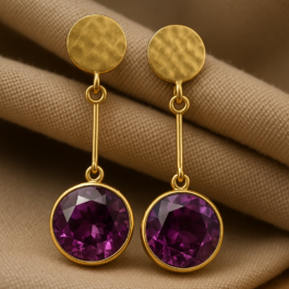 ARETES EN ORO 18K PIEDRA AMATISTA