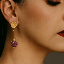 ARETES EN ORO 18K PIEDRA AMATISTA